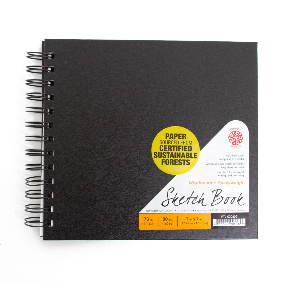 Pentalic, Black, Sketchbooks & Pads, Art & School, 70#, Wire bound, 110 sheet, 90059